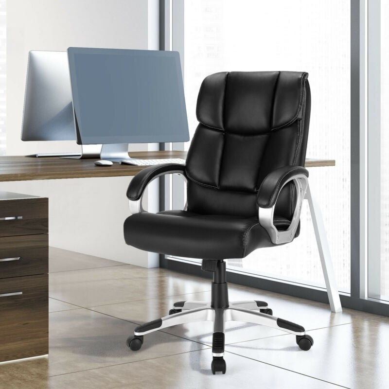 Big and Tall Adjustable High Back Leather Executive Computer Desk Chair, Black at Gallery Canada