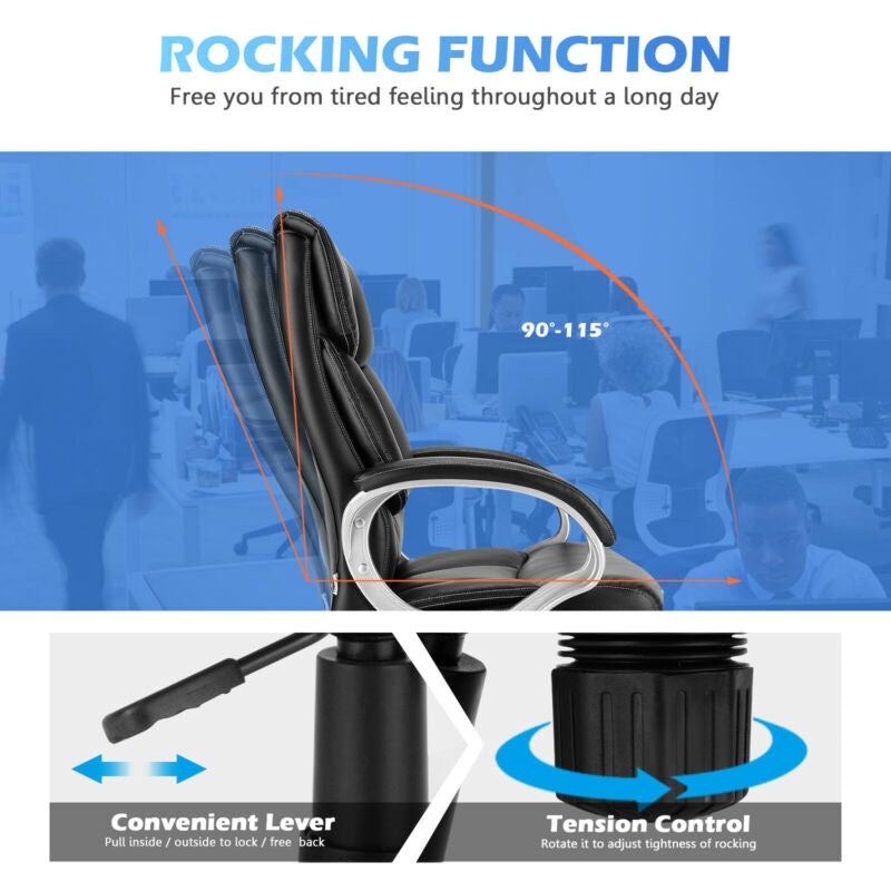 Adjustable High Back Leather Executive Desk Chair, Black Executive Chairs at Gallery Canada