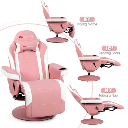 Ergonomic High Back Massage Gaming Chair with Pillow, Pink