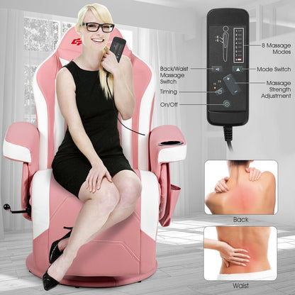 Ergonomic High Back Massage Gaming Chair with Pillow, Pink