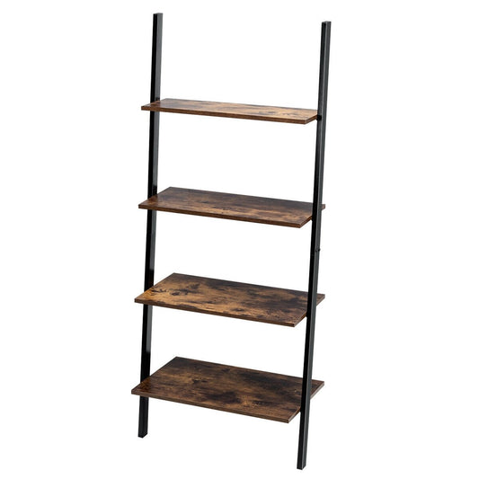 Multipurpose 4-Tier Industrial Leaning Wall Bookcase with Metal Frame, Brown at Gallery Canada
