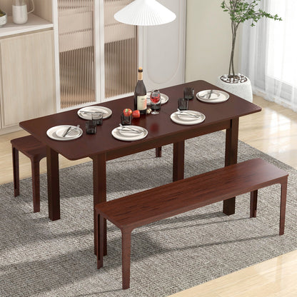 Extendable Folding Dining Table with Rubber Wood Frame and Safety Locks, Coffee