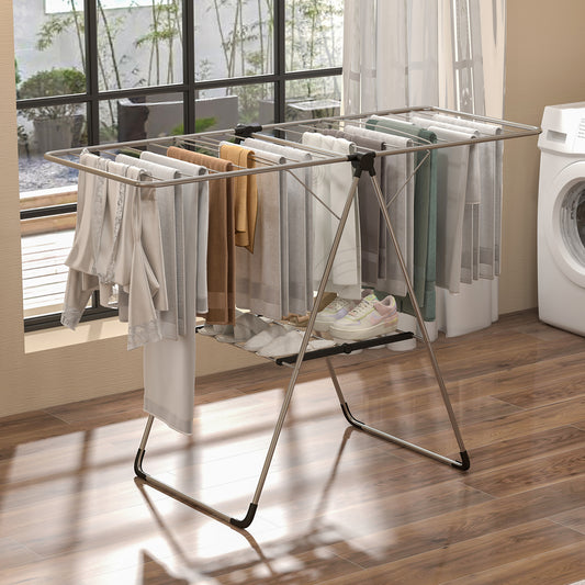 2-Tier Laundry Drying Rack Folding Cloth Rack with Aluminum Frame, Silver Drying Racks Silver at Gallery Canada