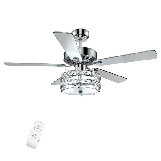 52 Inch Classical Crystal Ceiling Fan Lamp, Silver