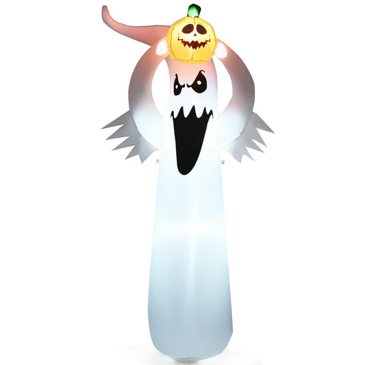 6 Feet Halloween Inflatable Blow Up Ghost with Pumpkin and LED Lights, White at Gallery Canada
