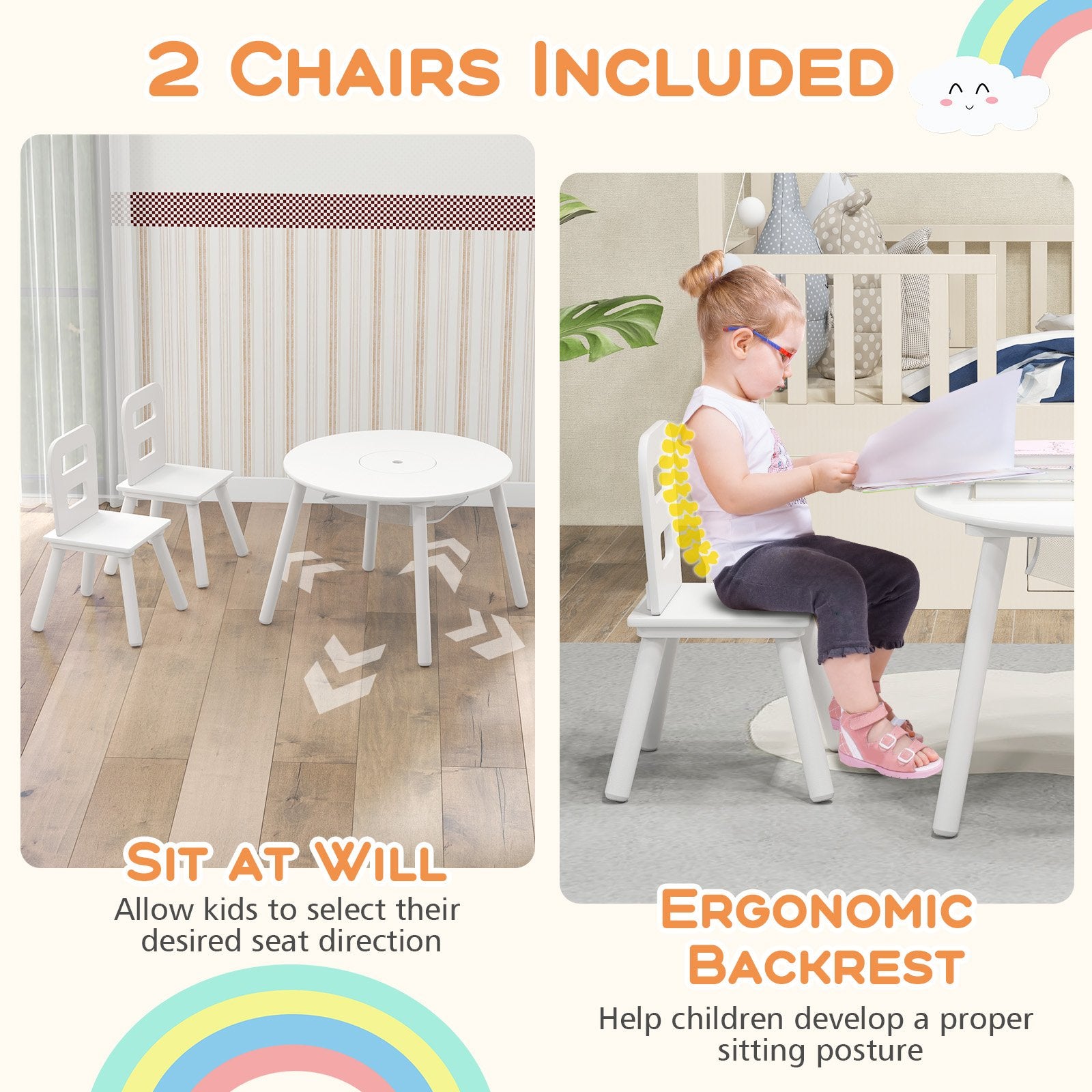 Wood Activity Kids Table and Chair Set with Center Mesh Storage, White at Gallery Canada
