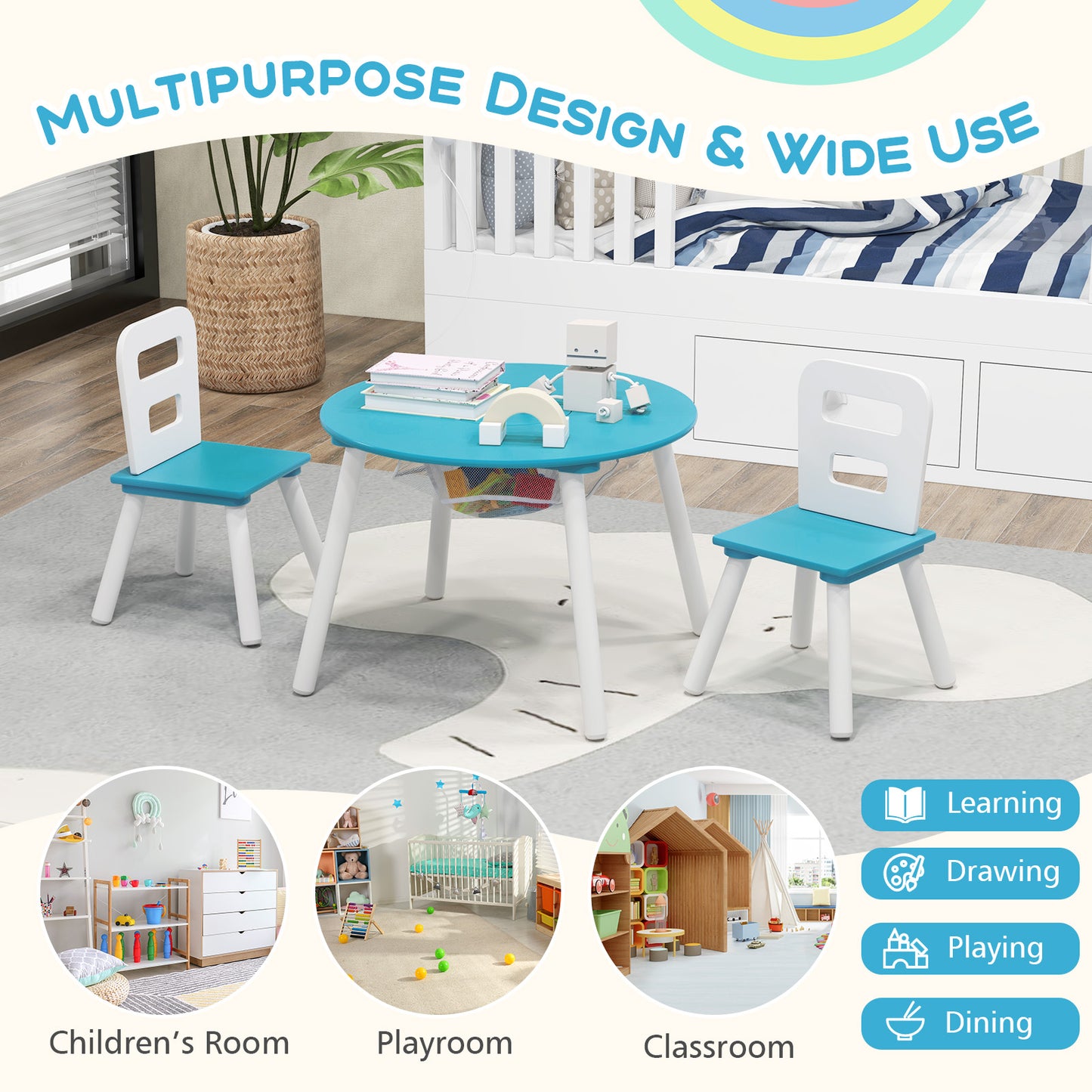 Kids Table And Chair Set With Mesh Storage, Blue Kids Table & Chair Sets at Gallery Canada