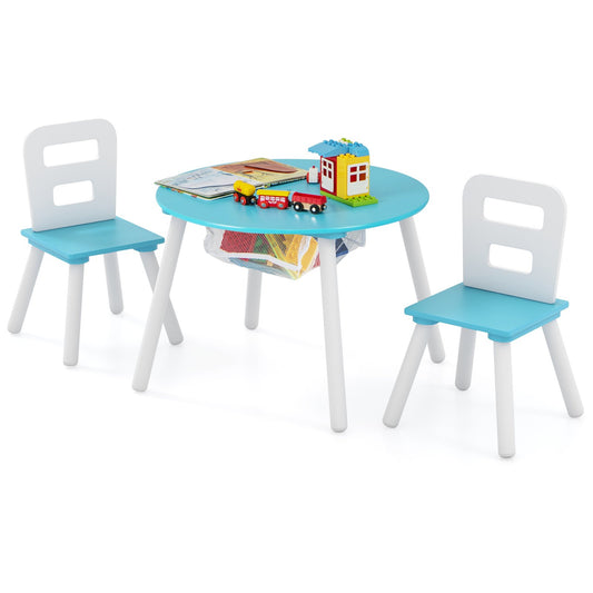 Wood Activity Kids Table and Chair Set with Center Mesh Storage, Blue at Gallery Canada