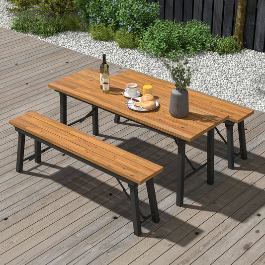 Outdoor Dining Table Bench Set, Acacia Wood Top, Natural