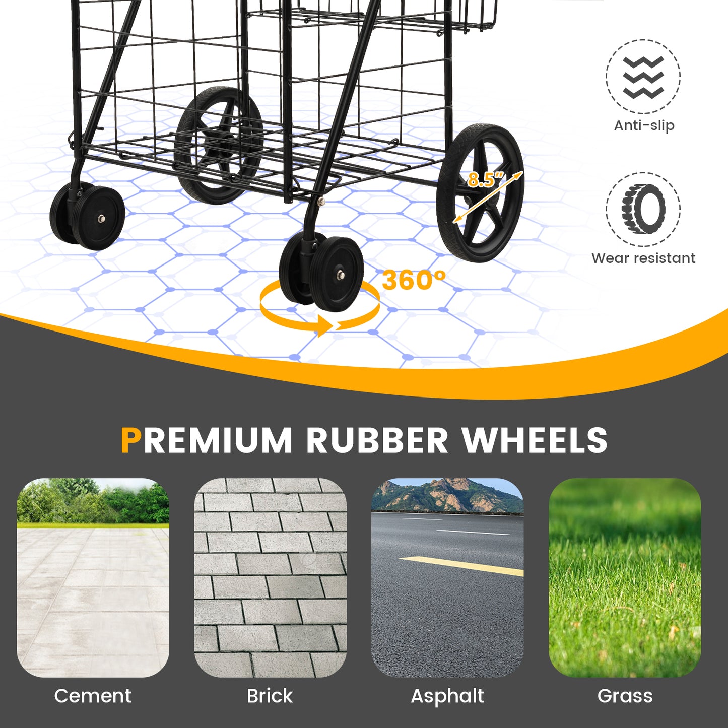 Folding Rolling Shopping Cart, Waterproof Liner Basket, Black Kitchen Tools at Gallery Canada