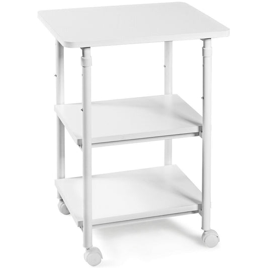 3-tier Adjustable Printer Stand with 360° Swivel Casters, White