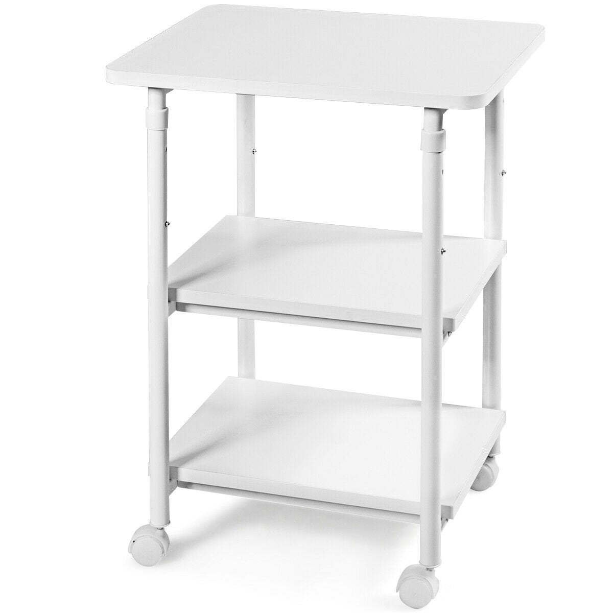 3-tier Adjustable Printer Stand with 360° Swivel Casters, White at Gallery Canada