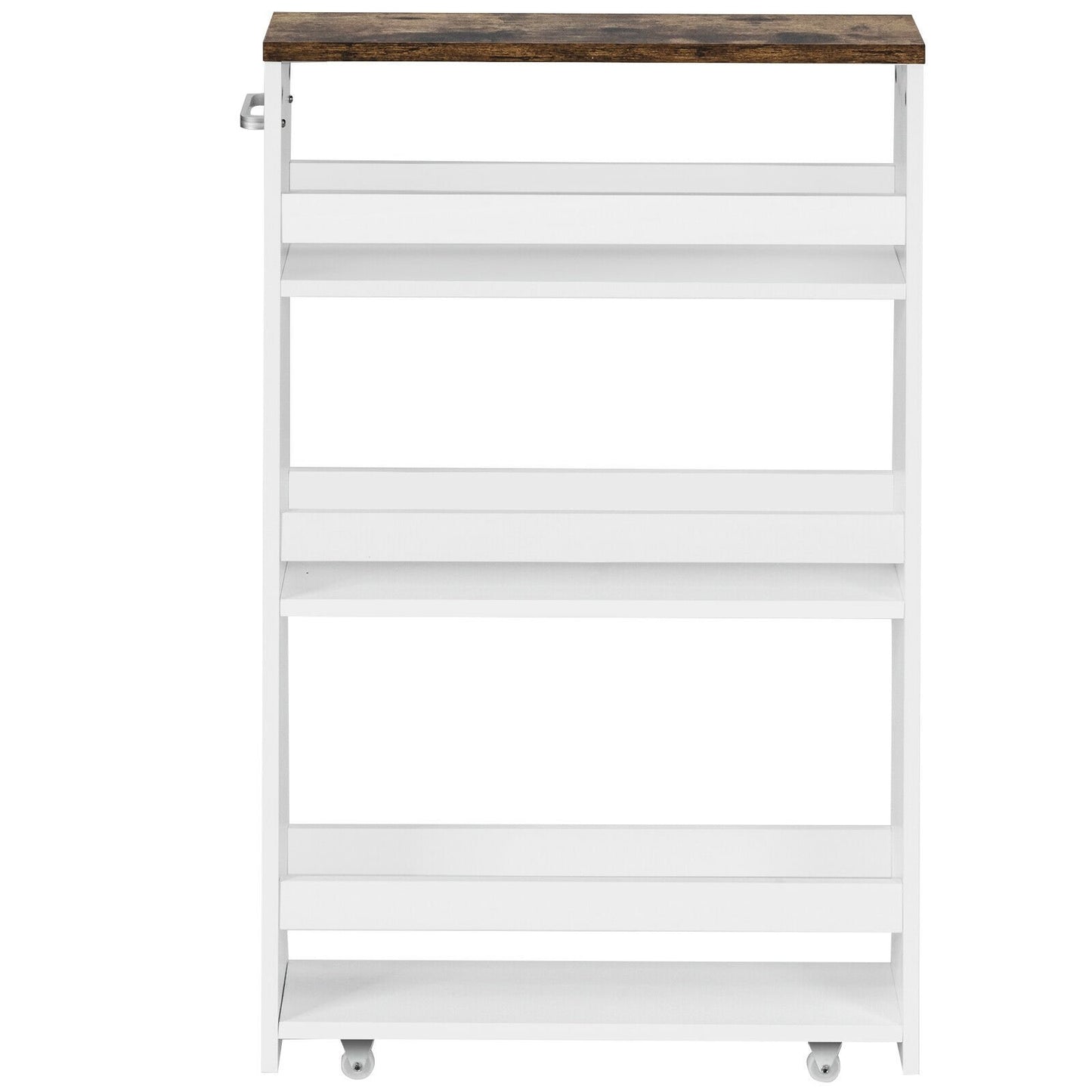 4 Tiers Rolling Slim Storage Kitchen Organizer Cart with Handle, White