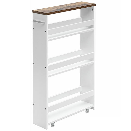 4 Tiers Rolling Slim Storage Kitchen Organizer Cart with Handle, White