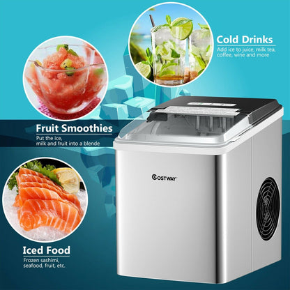 Stainless Steel 26 lbs/24 H Self-Clean Countertop Ice Maker Machine, Silver