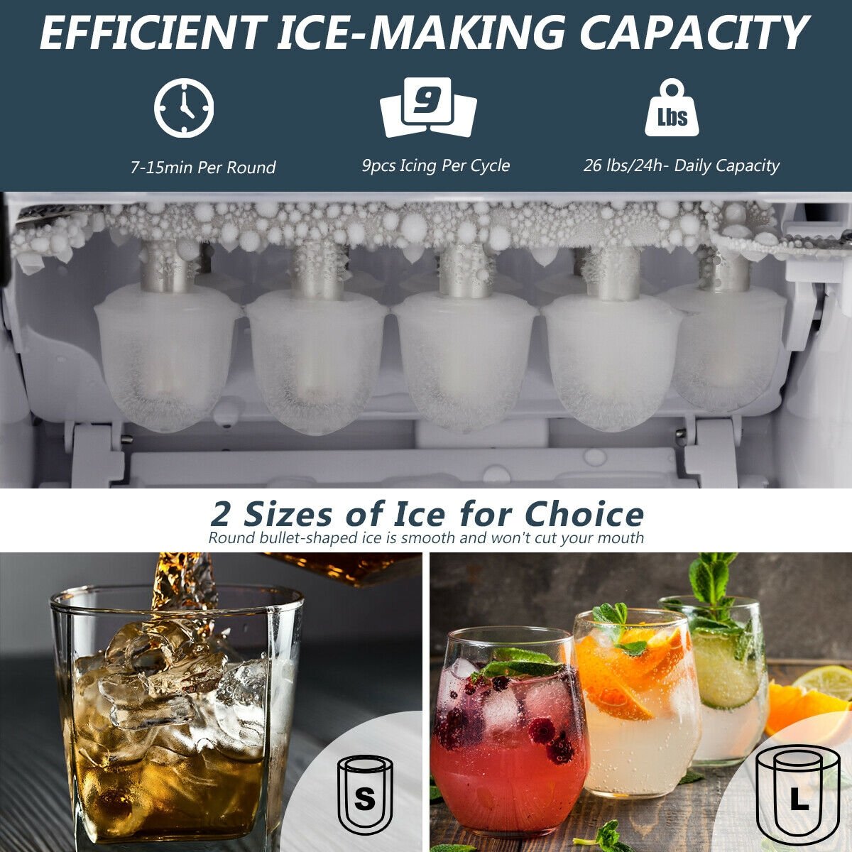 Stainless Steel 26 lbs/24 H Self-Clean Countertop Ice Maker Machine, Silver at Gallery Canada