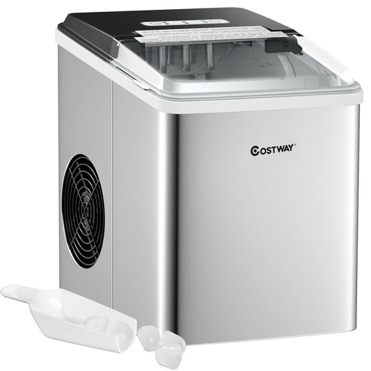 Stainless Steel 26 lbs/24 H Self-Clean Countertop Ice Maker Machine, Silver