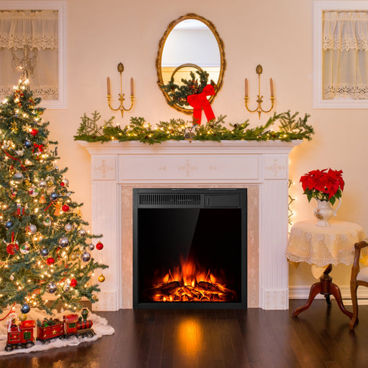 22.5 Inch Electric Fireplace Insert, Freestanding Recessed Heater, Black Fireplaces Black at Gallery Canada