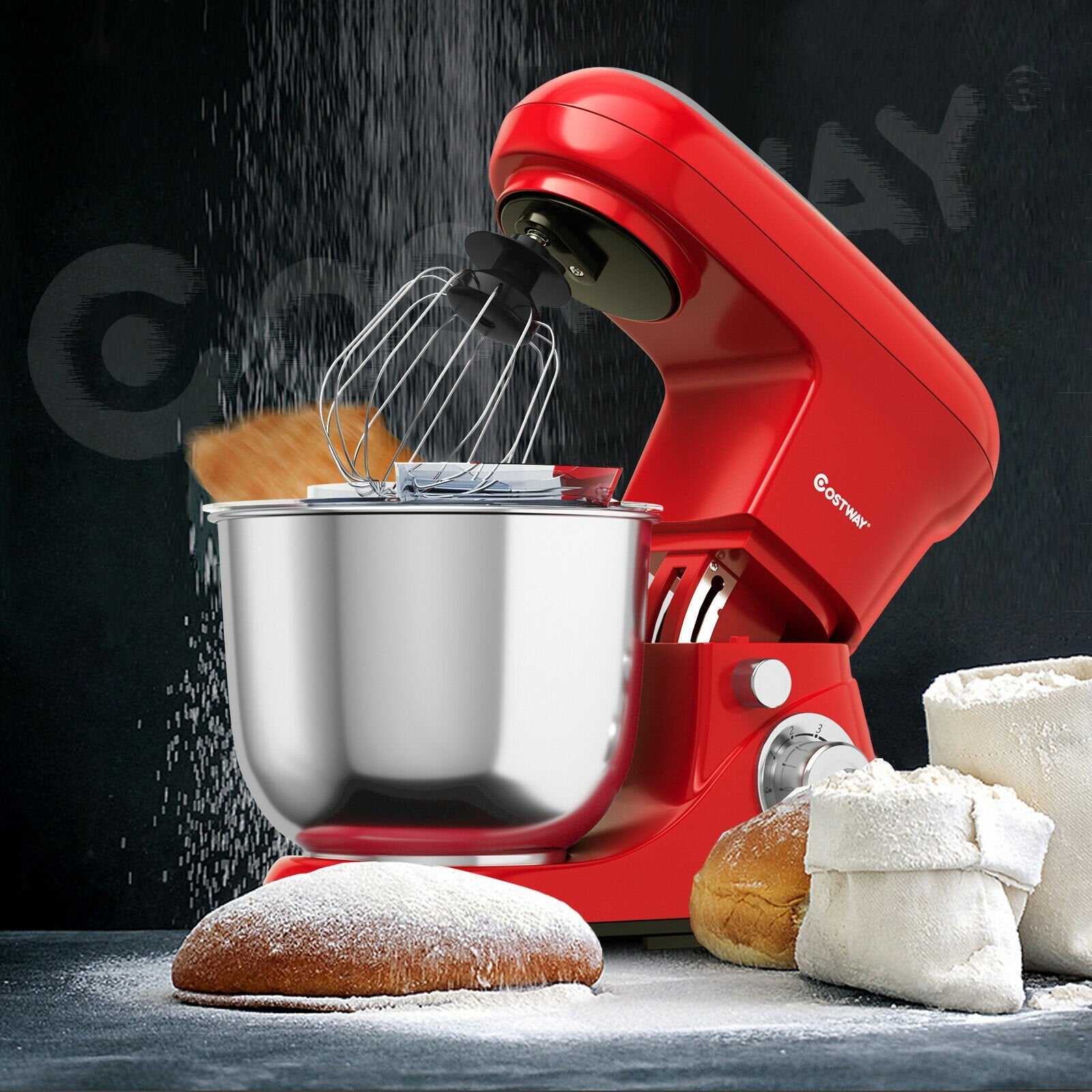 5.3 Qt Stand Kitchen Food Mixer 6 Speed with Dough Hook Beater, Red at Gallery Canada