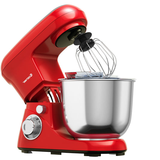 5.3 Qt Stand Kitchen Food Mixer 6 Speed with Dough Hook Beater, Red