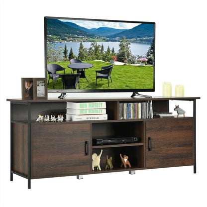 58 Inch Wood TV Stand Entertainment Media Center Console with Storage Cabinet, Brown at Gallery Canada