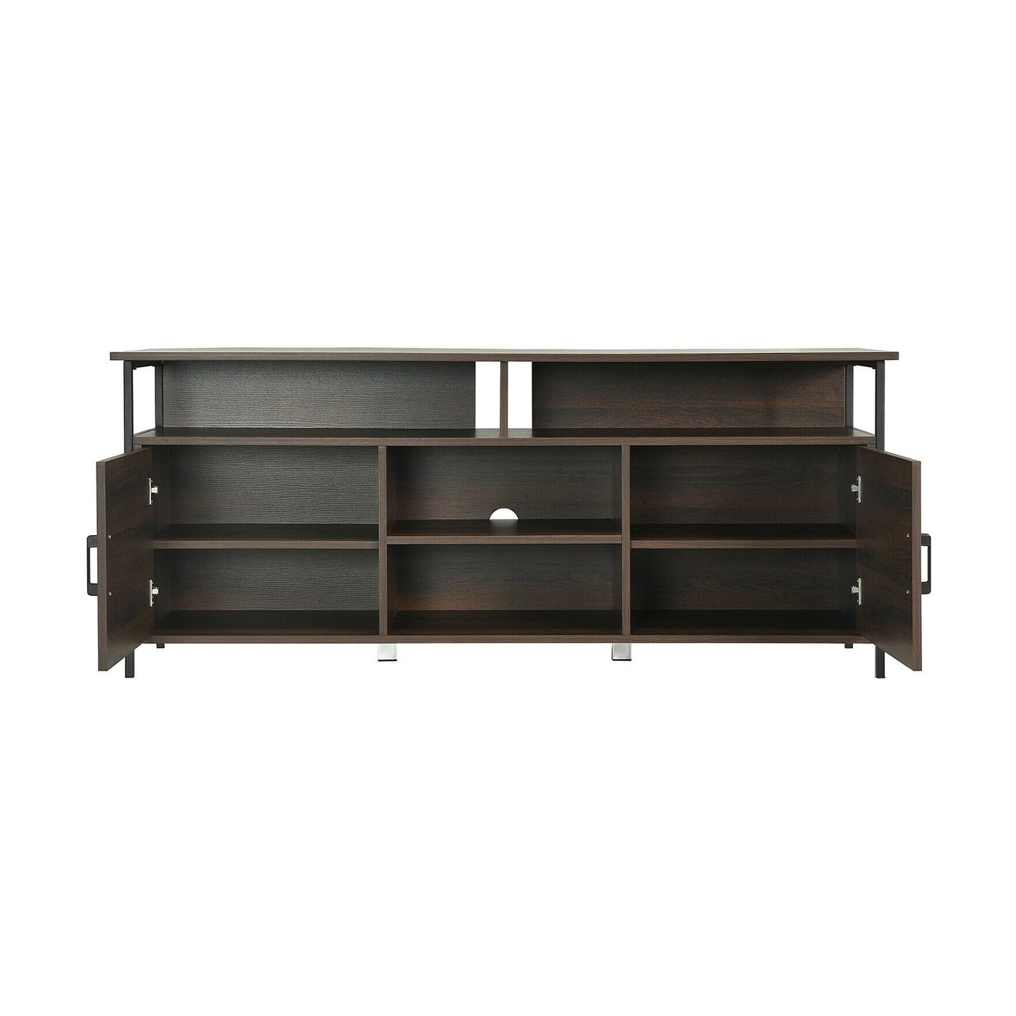 58 Inch Wood TV Stand Entertainment Media Center Console with Storage Cabinet, Brown at Gallery Canada