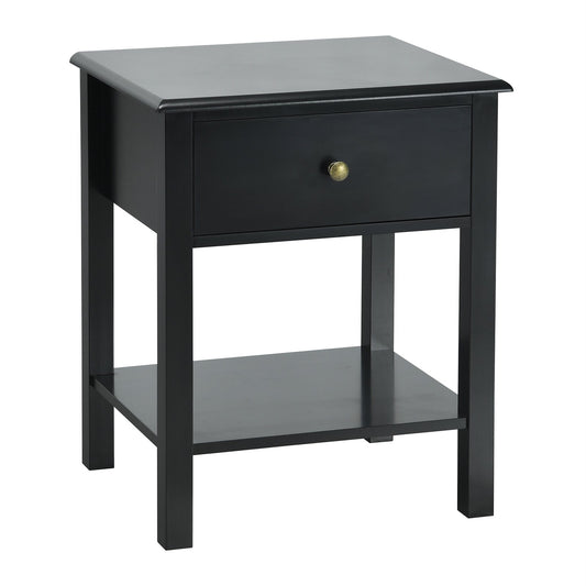 Nightstand End Table with Drawer and Shelf, Black at Gallery Canada