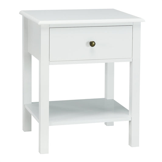 Nightstand End Table with Drawer and Shelf, White at Gallery Canada