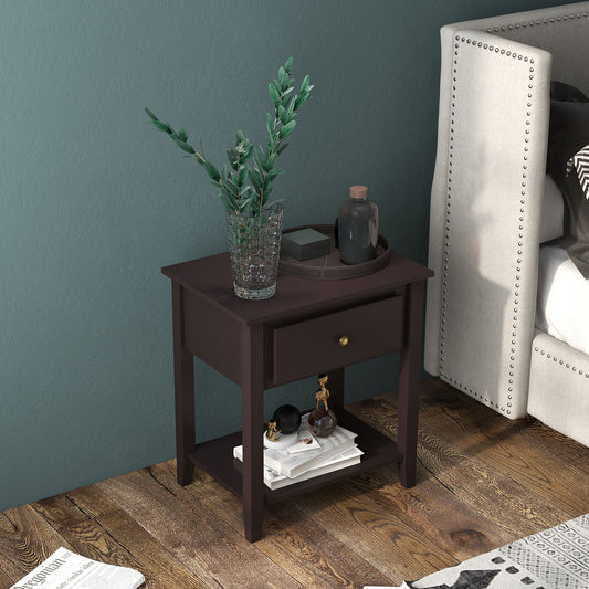 Nightstand with Drawer and Storage Shelf for Bedroom Living Room, Dark Brown Nightstands Dark Brown at Gallery Canada