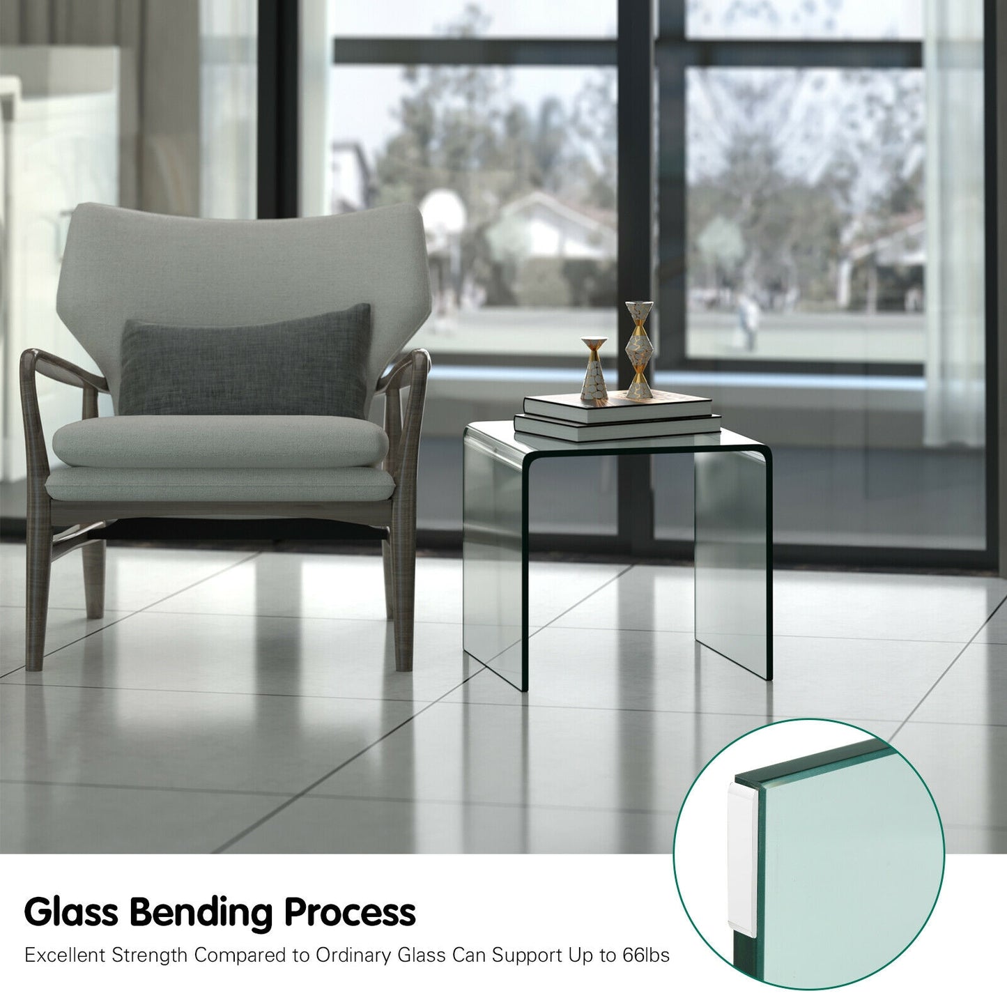 Tempered Waterfall End Table, 18 x 18 x 16 Inch, Non-Slip Pad End & Side Tables at Gallery Canada