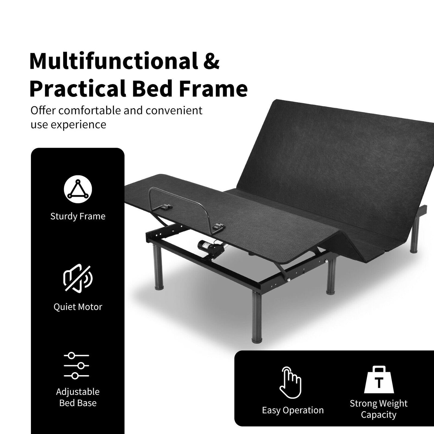 Queen Size Adjustable Bed Base Frame with Wireless Remote Control, Black