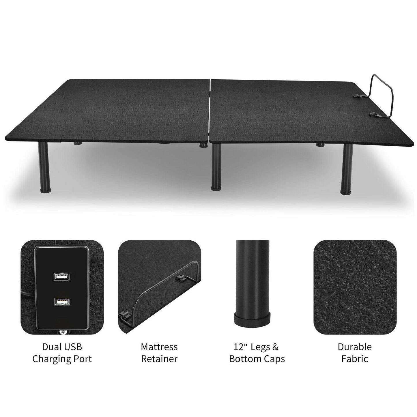 Queen Size Adjustable Bed Base Frame with Wireless Remote Control, Black Simple Bed Frame at Gallery Canada