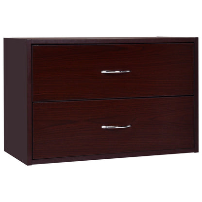 2-Drawer Dresser Horiztonal Organizer End Table Nightstand with Handle Wood, Brown