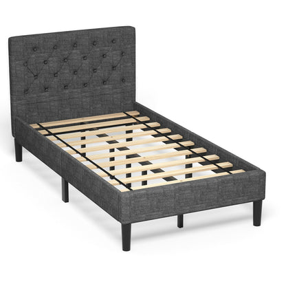 Upholstered Bed Base with Button Stitched Headboard, Black