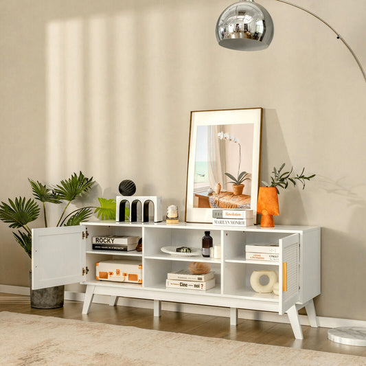 TV Stand Media Console w/ Rattan Cabinets, White Entertainment Centers & TV Stands White at Gallery Canada