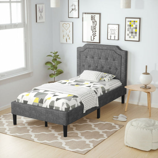 Linen Twin Upholstered Platform Bed with Frame Headboard Mattress Foundation, Black Simple Bed Frame Black at Gallery Canada