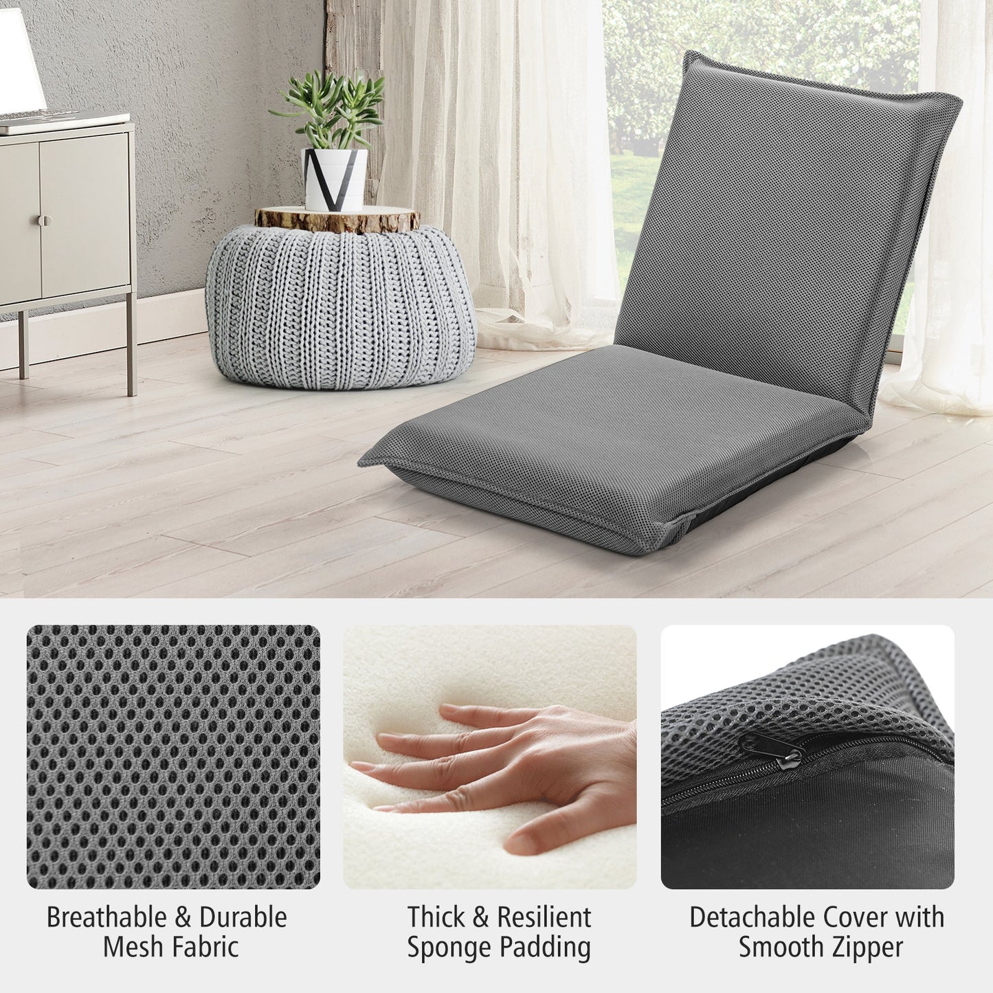 Adjustable 6 Position Folding Sofa Chair, Gray Floor Chairs at Gallery Canada