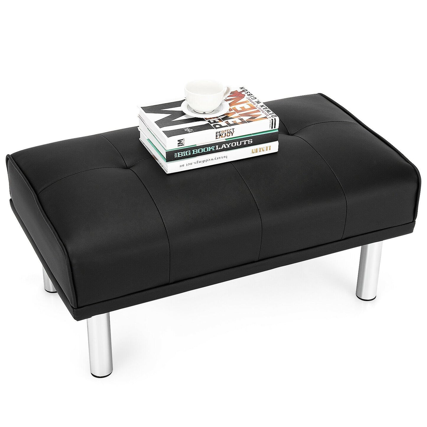 Rectangle Tufted Ottoman with Stainless Steel Legs for Living Room, Black at Gallery Canada