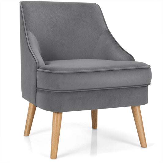 Mid Century Velvet Accent Chair with Rubber Wood Legs for Bedroom, Gray at Gallery Canada