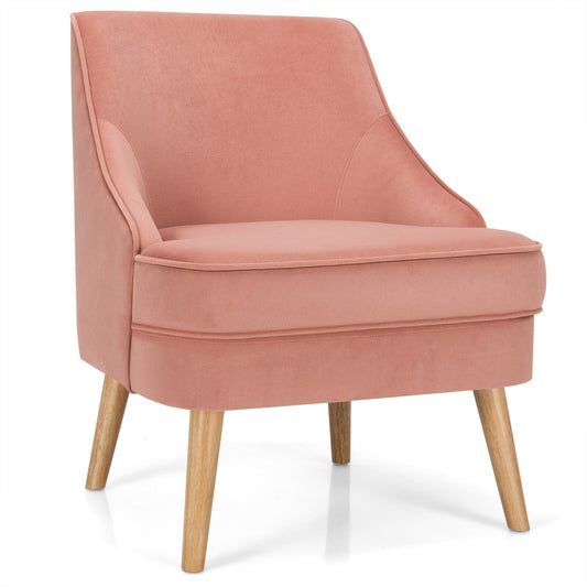 Mid Century Velvet Accent Chair with Rubber Wood Legs for Bedroom, Pink at Gallery Canada
