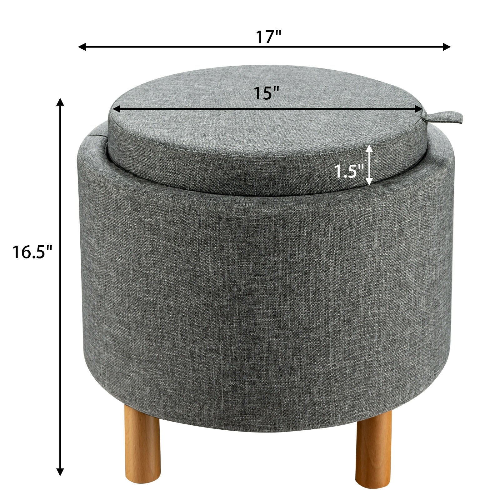 Round Fabric Storage Ottoman with Tray and Non-Slip Pads for Bedroom, Gray Ottomans at Gallery Canada