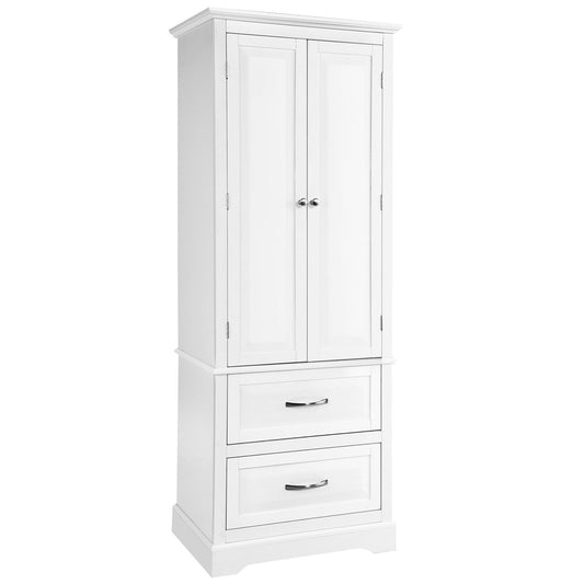 62 Inch Freestanding Bathroom Cabinet with Adjustable Shelves and 2 Drawers, White