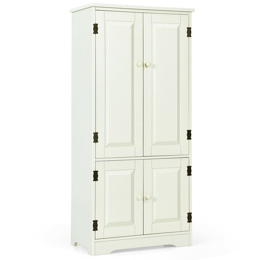 Accent Floor Storage Cabinet with Adjustable Shelves Antique 2-Door-Cream White, White