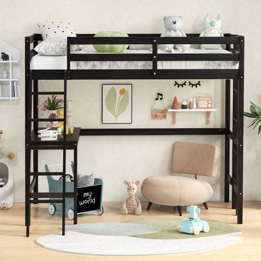Twin Size Loft Bed Frame With Desk, Dark Brown Bunk Bed Frame Dark Brown at Gallery Canada