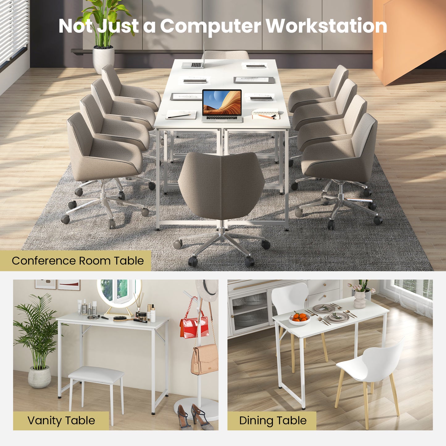 40 Inch Small Computer Desk, Heavy-Duty Metal Frame, White Computer Desks at Gallery Canada