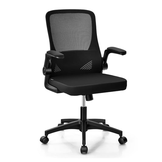 Swivel Mesh Office Chair with Foldable Backrest and Flip-Up Arms, Black