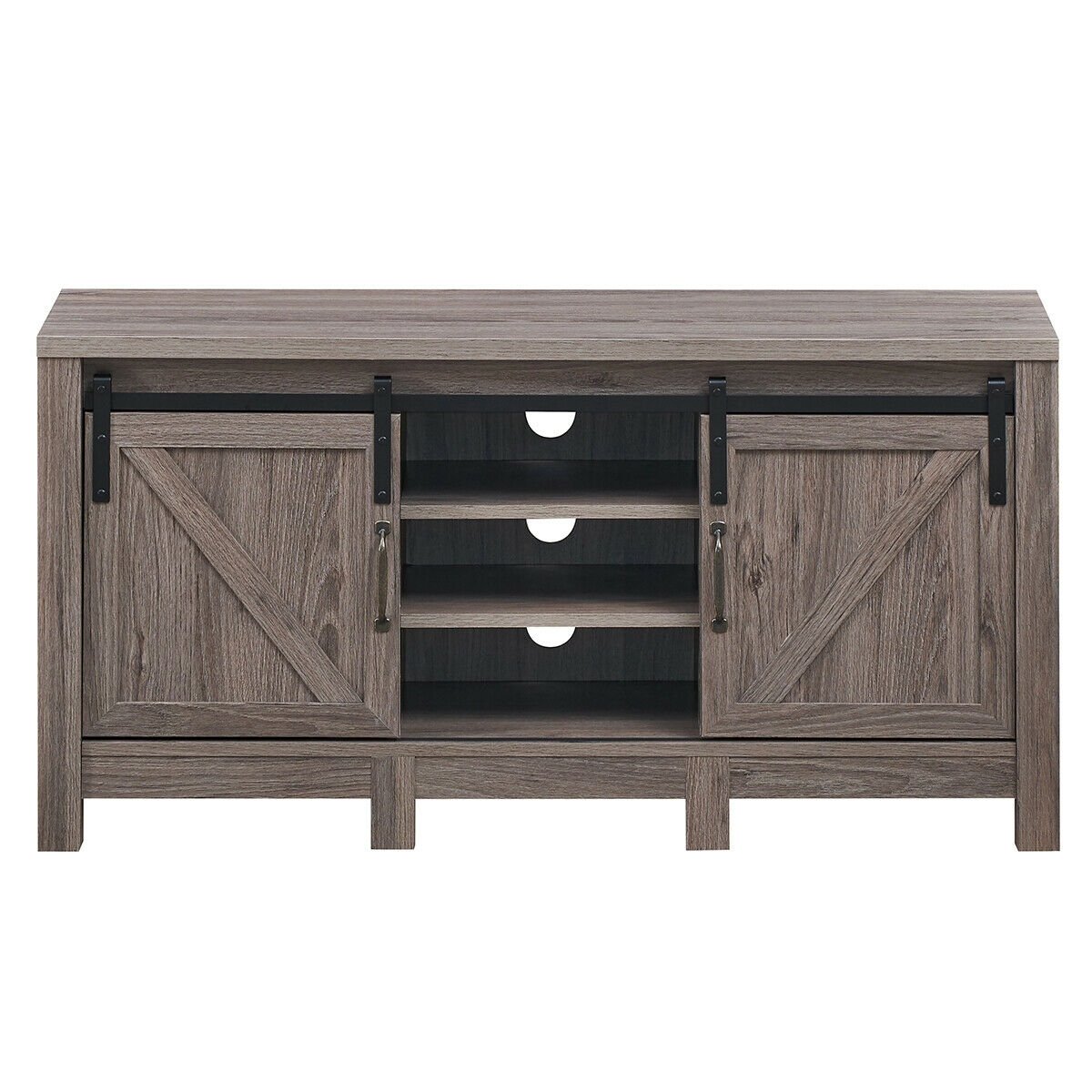 55 Inch TV Sliding Barn Door Entertainment Center with Adjustable Shelves, Gray at Gallery Canada