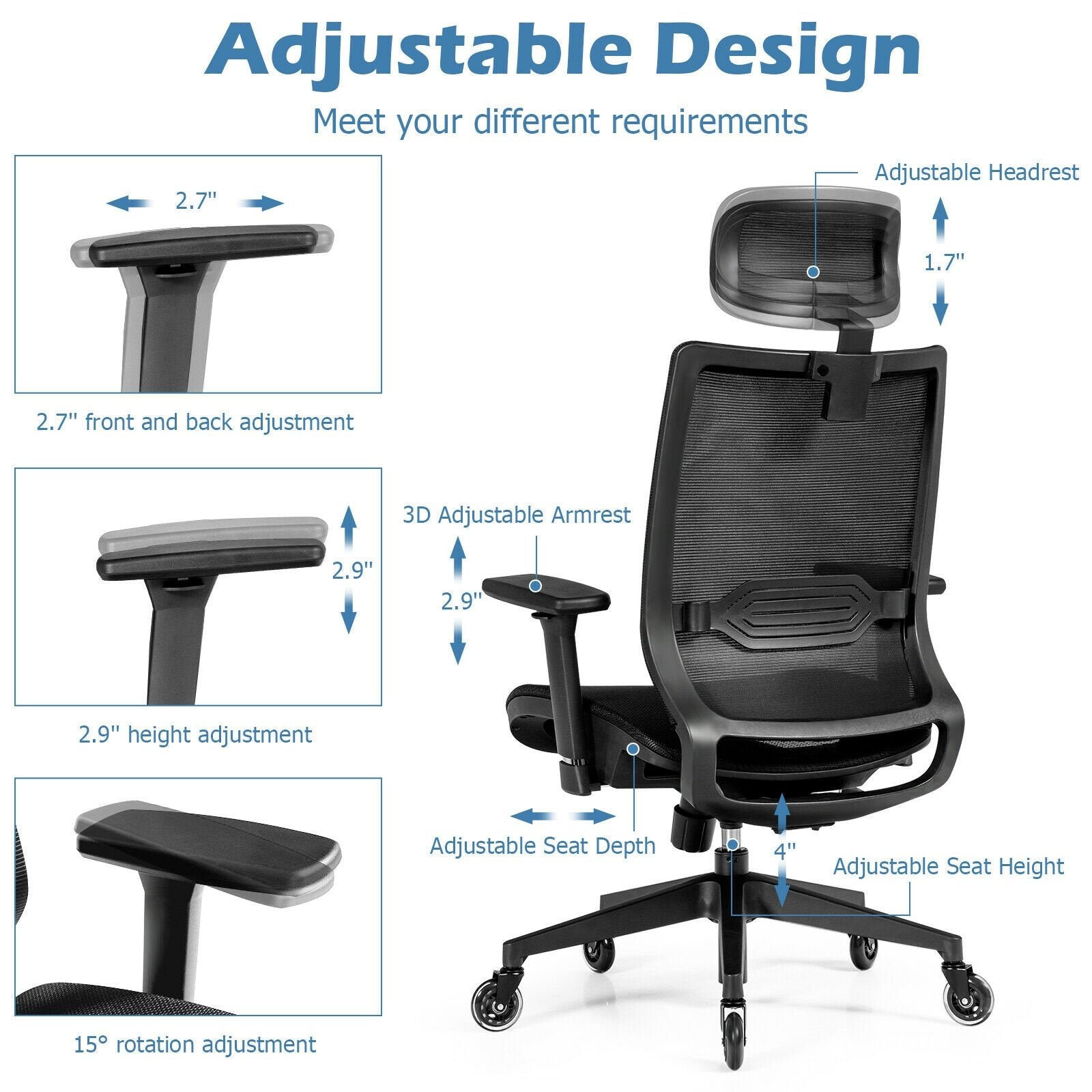 Adjustable Mesh Computer Chair with Sliding Seat and Lumbar Support, Black at Gallery Canada