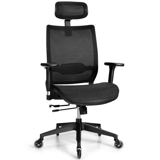 Adjustable Mesh Computer Chair with Sliding Seat and Lumbar Support, Black