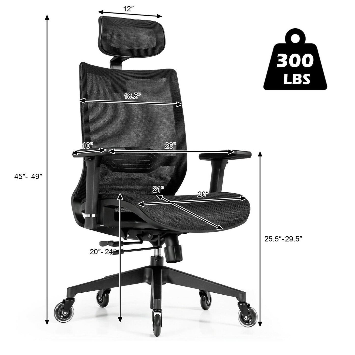 Adjustable Mesh Computer Chair with Sliding Seat and Lumbar Support, Black at Gallery Canada
